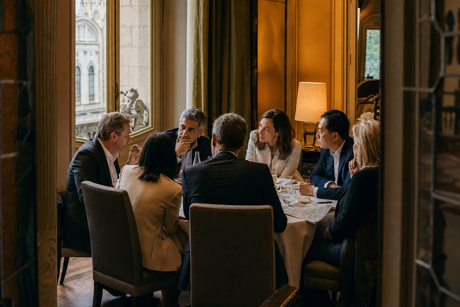 Decision-makers in conversation after a European trade fair