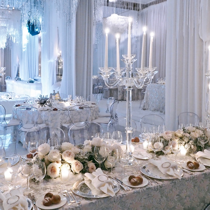 White decorated table at a wedding location