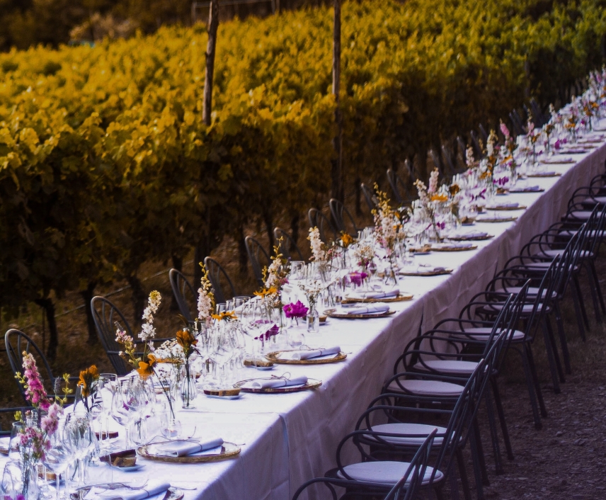 Long table setting at an outside event