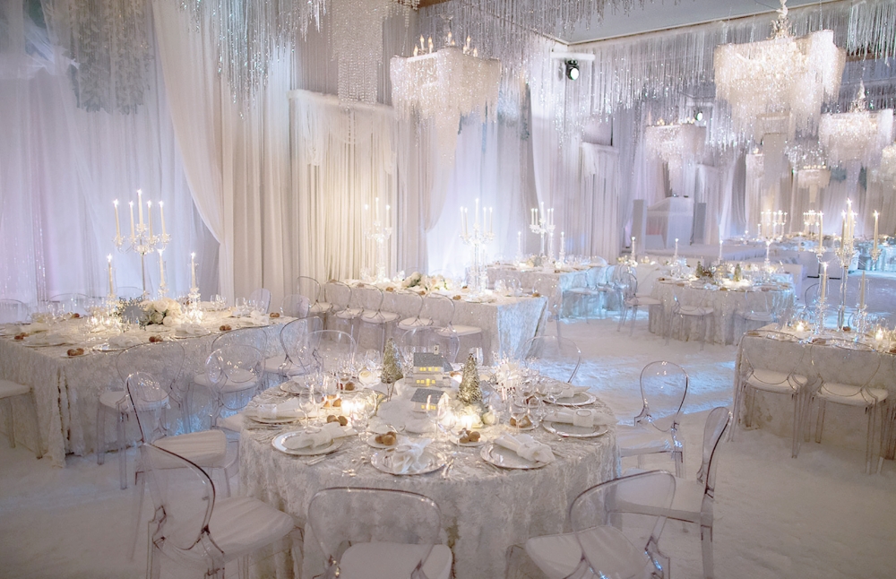 White decorated noble room with dinner tables